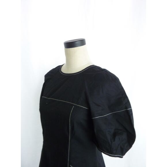 NWT Madewell Puff-Sleeve Drop-Waist Midi Dress Black Dress Size 2 - Picture 5 of 6